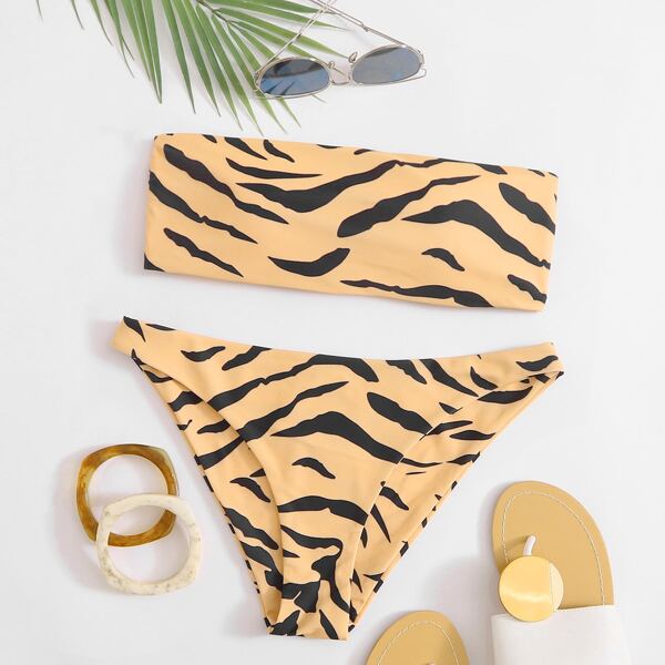 

зебра-полосатый принт Сексуальный Бикини, Aбрикосовый