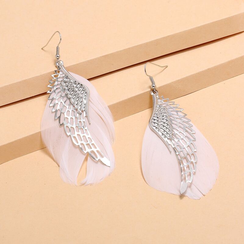 

Phoenix & Faux Feather Drop Earrings, Silver