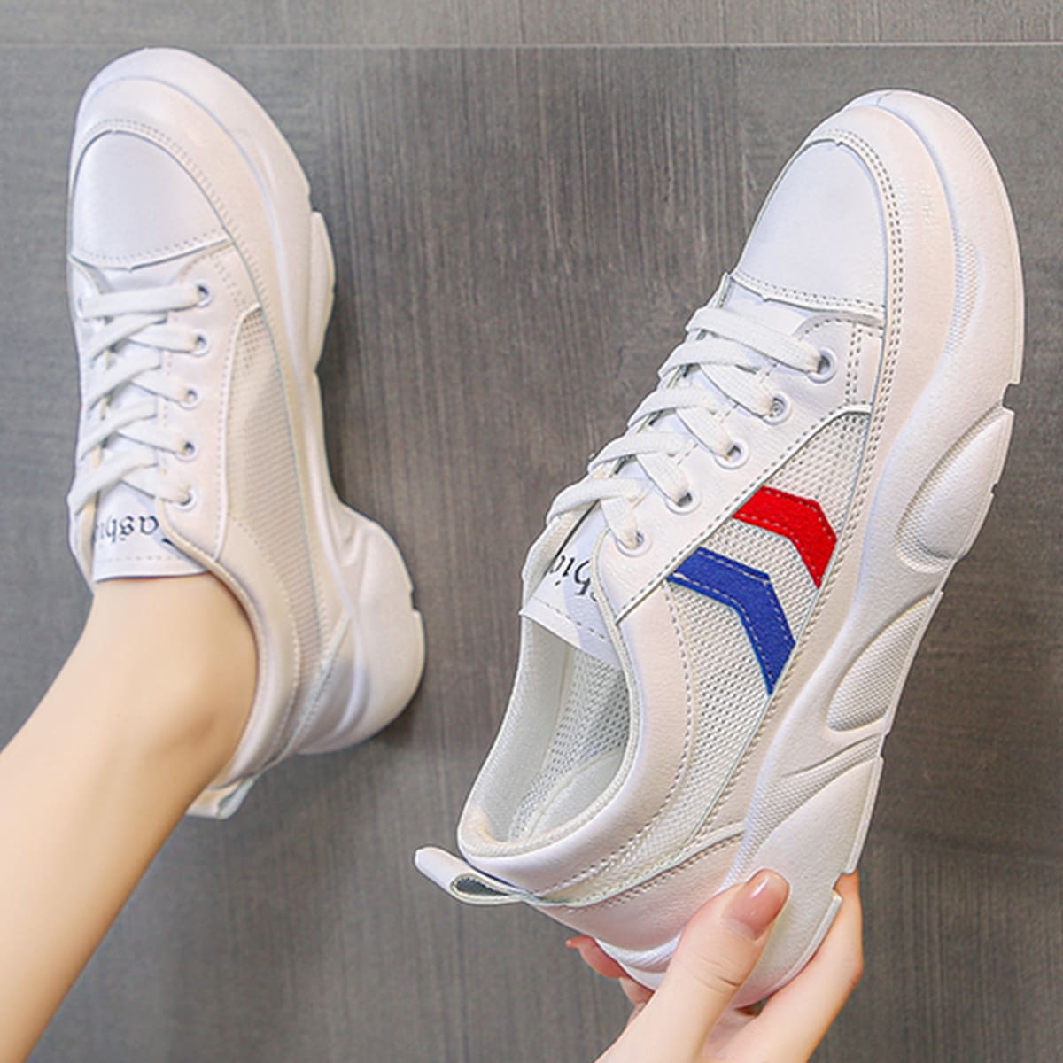 

Lace-up Front Striped Sneakers, White
