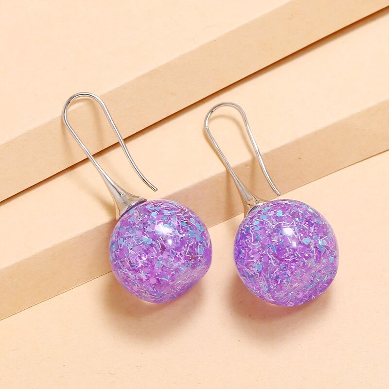 

Sequin Ball Drop Earrings, Purple