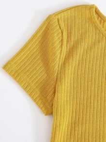 SHEIN EZwear Solid Rib-knit Tee & Tie Waist Trousers Set - Mustard Yellow - View 5