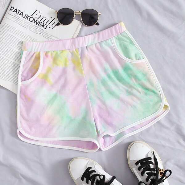 

Tie Dye Dolphin Hem Track Shorts, Multicolor