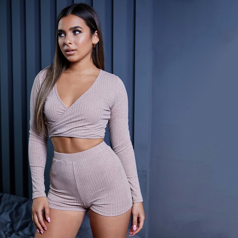 

Rib-knit Glitter Crop Tee & Track Shorts Set, Pastel baby pink