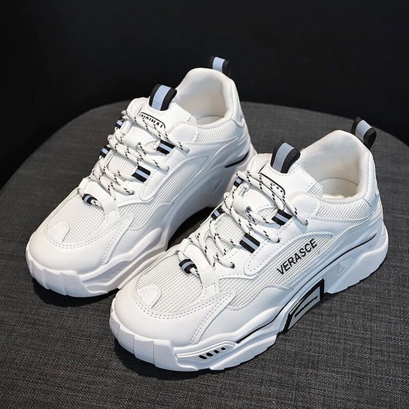 

Mesh Panel Lace-up Chunky Sneakers, White