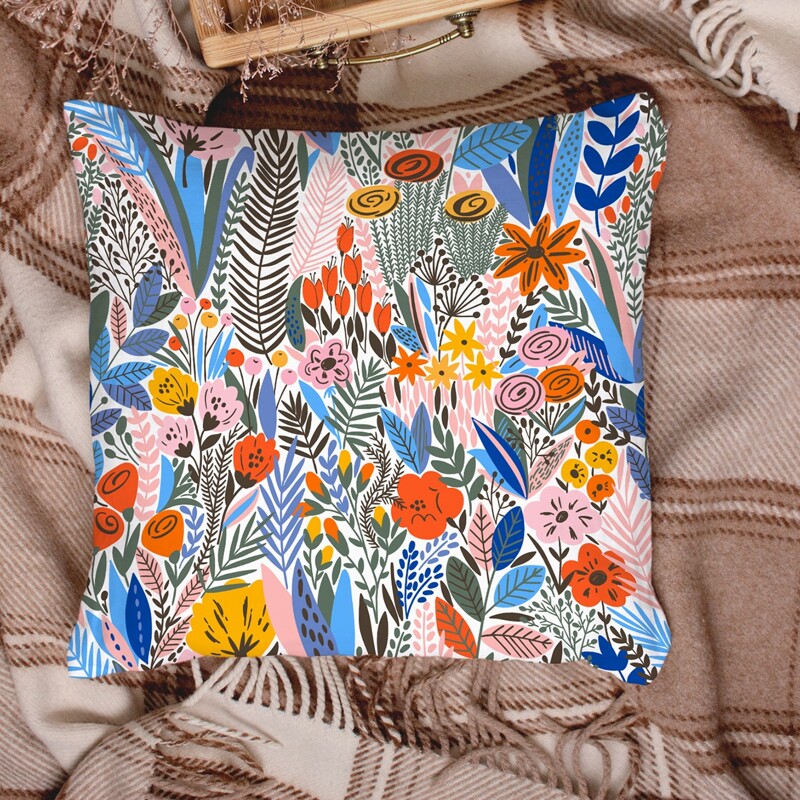 

Flower Print Cushion Cover Without Filler, Multicolor