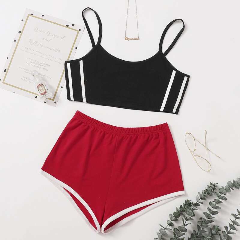 

Side Stripe Crop Cami PJ Set, Multicolor
