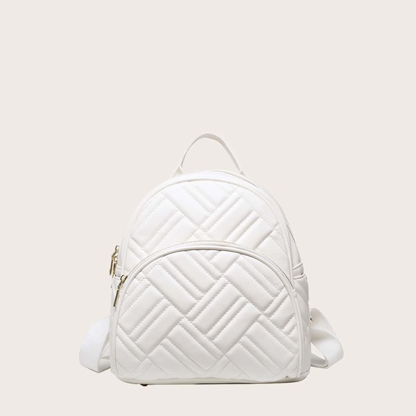 

Pocket Front Textured Backpack, White
