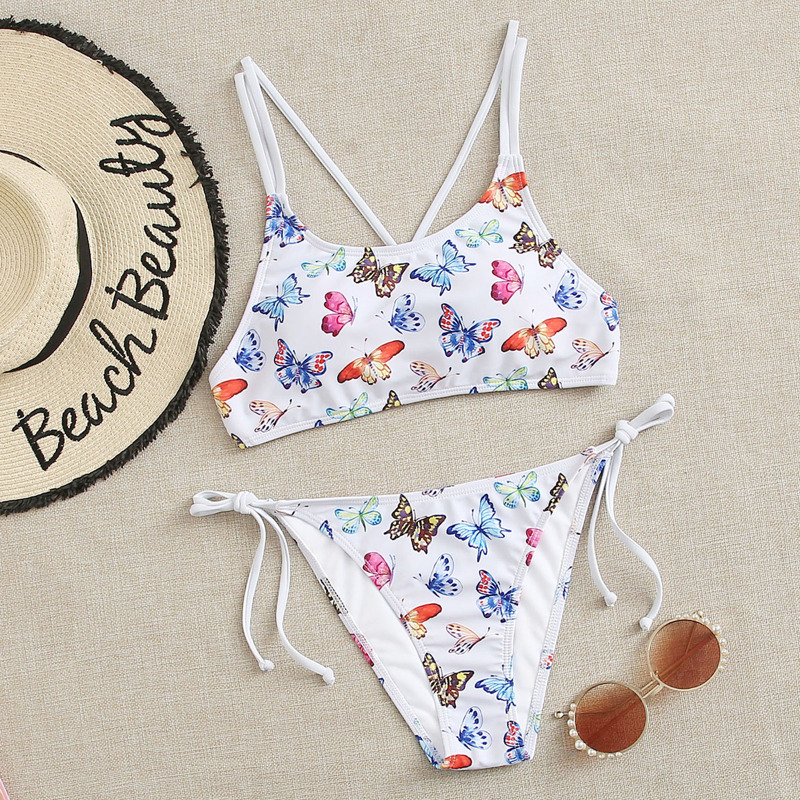 

Butterfly Crisscross Tie Side Bikini Swimsuit, White