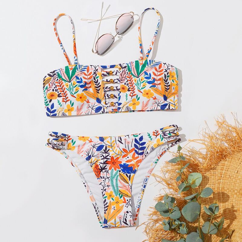 

Plants Braided Cut-out Bikini Swimsuit, Multicolor