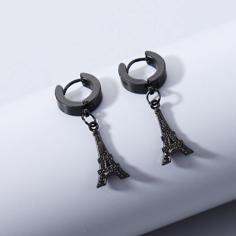 

Guys Tower Drop Earrings, Black