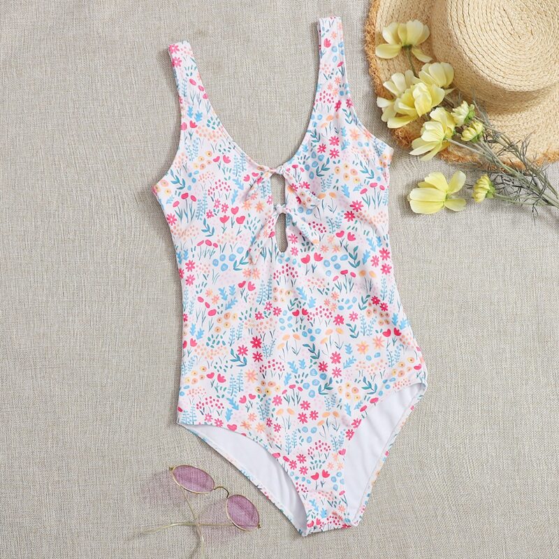 

Ditsy Floral Knot Detail One Piece Swimsuit, Multicolor