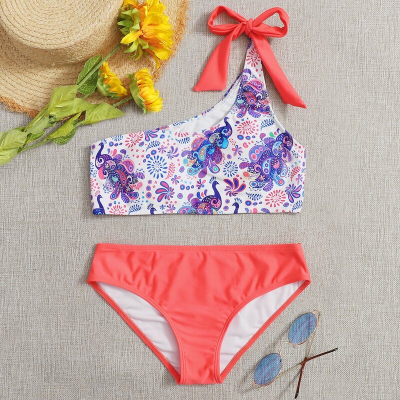 

Peacock & Paisley One Shoulder Bikini Swimsuit, Multicolor