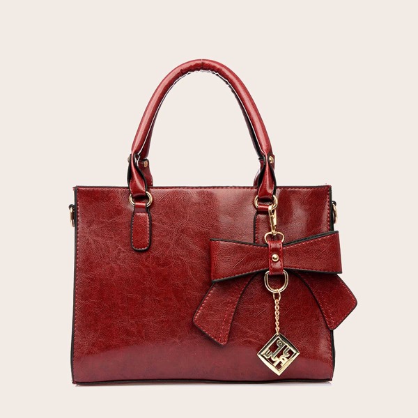 

Bow & Metal Decor Satchel Bag, Red