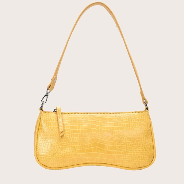 

Minimalist Croc Embossed Baguette Bag, Yellow