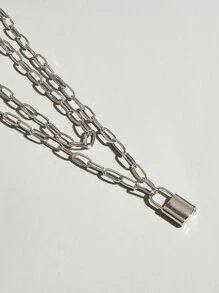 Fashionable and Popular Men Lock Layered Necklace Alloy for Jewelry Gift and for a Stylish Look - Silver - View 1