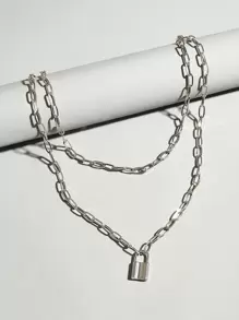 Fashionable and Popular Men Lock Layered Necklace Alloy for Jewelry Gift and for a Stylish Look - Silver - View 2