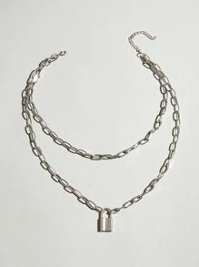 Fashionable and Popular Men Lock Layered Necklace Alloy for Jewelry Gift and for a Stylish Look - Silver - View 3