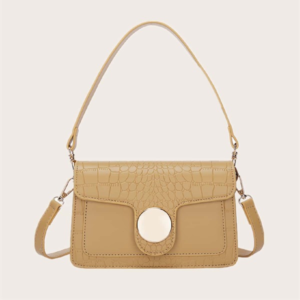 

Metal Decor Croc Embossed Shoulder Bag, Yellow