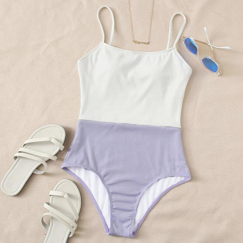 

Colorblock Rib Cami One Piece Swimsuit, Multicolor