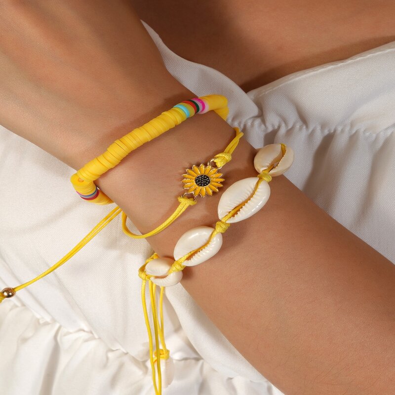 

3pcs Flower Shell Decor Bracelet, Multicolor