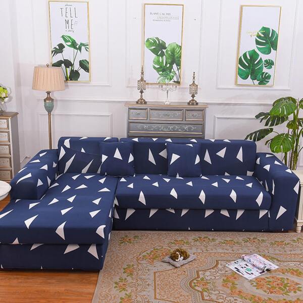 

Geometric Pattern Sofa Cover Without Cushion, Navy blue