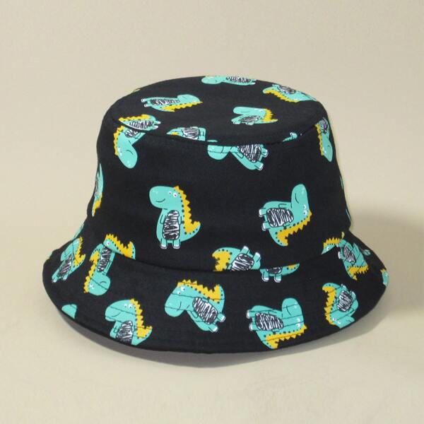 

Kids Dinosaur Pattern Bucket Hat, Black