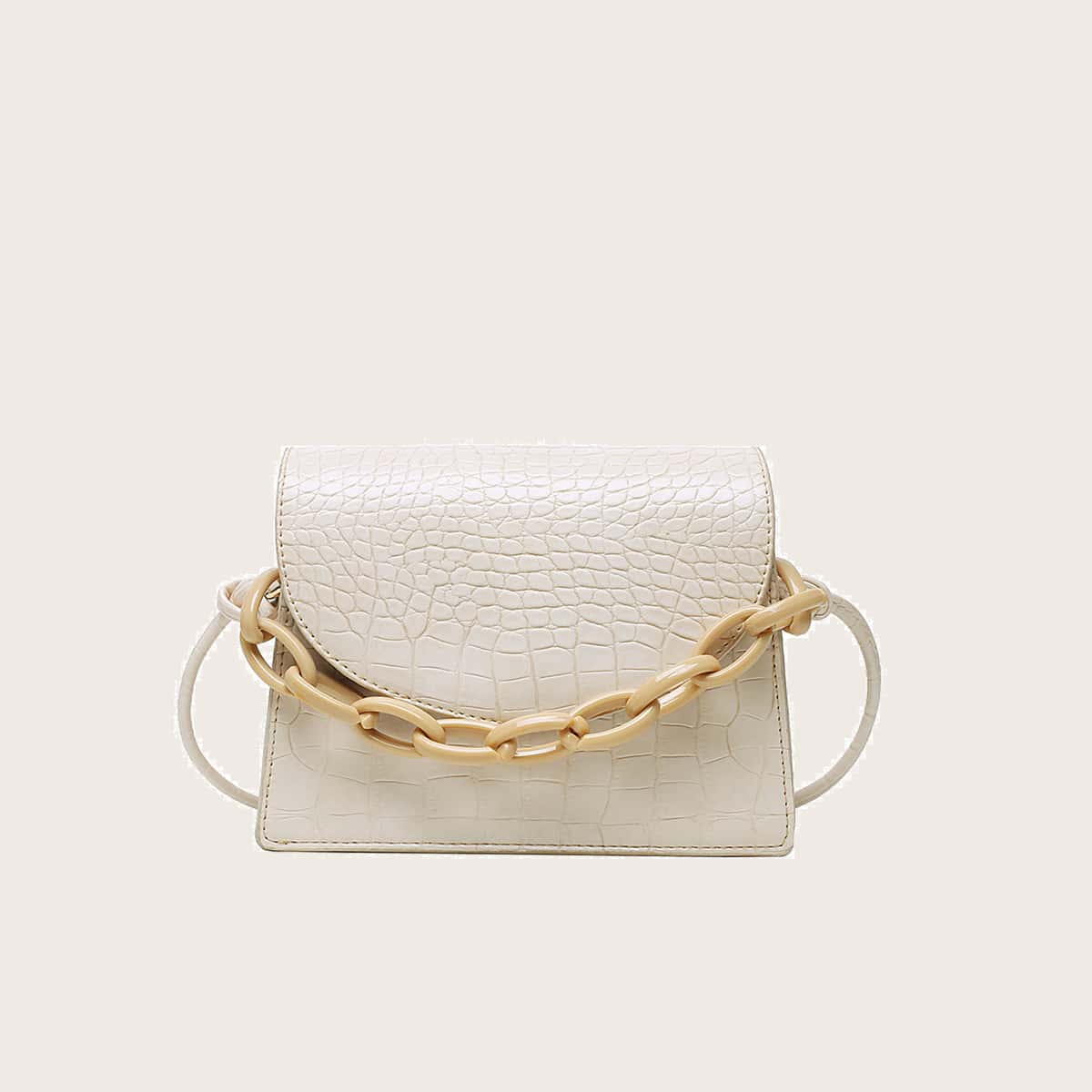 

Croc Embossed Flap Crossbody Bag, Beige pastel