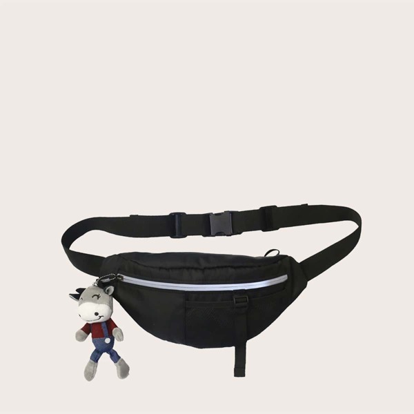 

Men Fanny Pack With Cartoon Bag Charm, Black