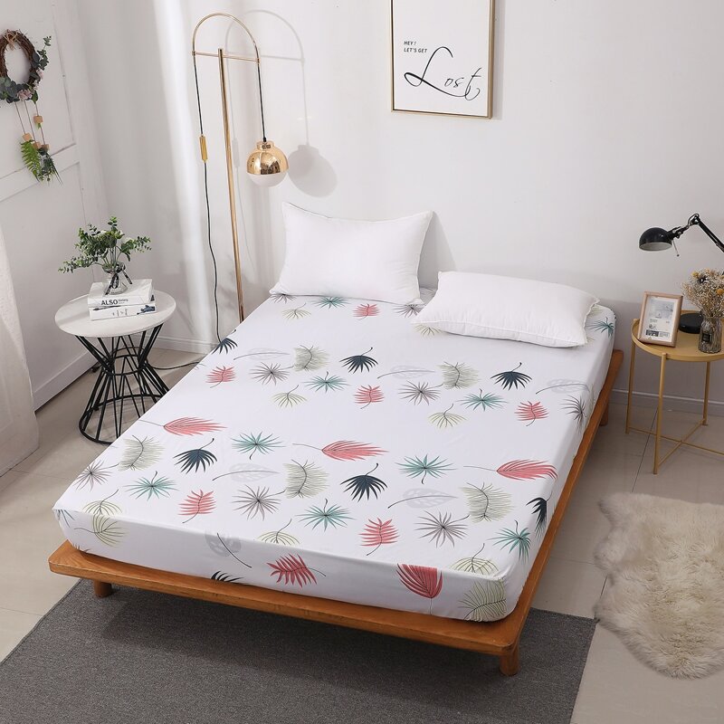 

1pc Leaf Print Fitted Sheet, White