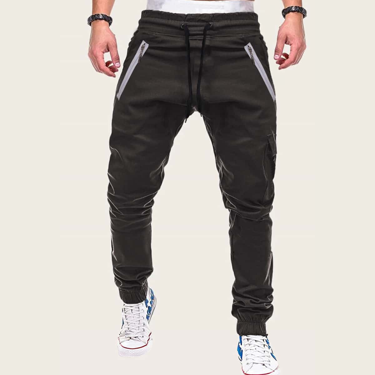 

Guys Zipper Detail Drawstring Waist Sweatpants, Black