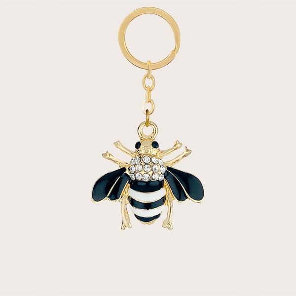 

Rhinestone Bee Charm Keychain, Black