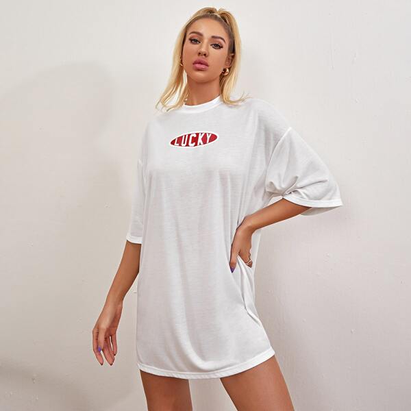 

Letter Graphic Drop Shoulder Longline Tee, White