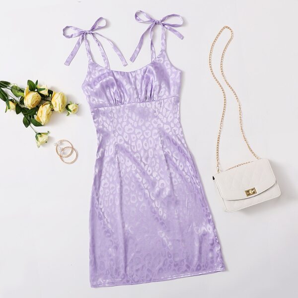 

Ruched Bust Leopard Jacquard Satin Cami Dress, Lilac purple