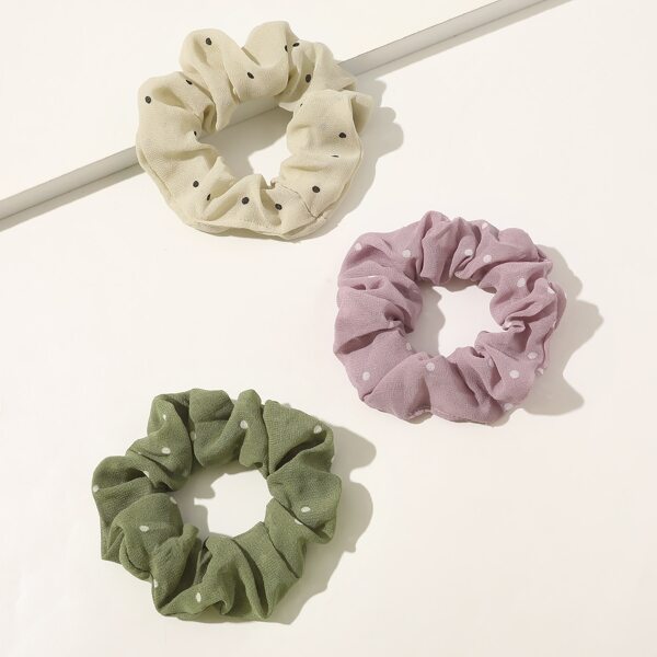

3pcs Polka Dot Pattern Scrunchie, Multicolor