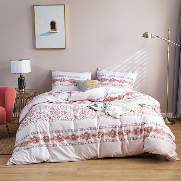 

Flower Print Bedding Set Without Filler, Apricot