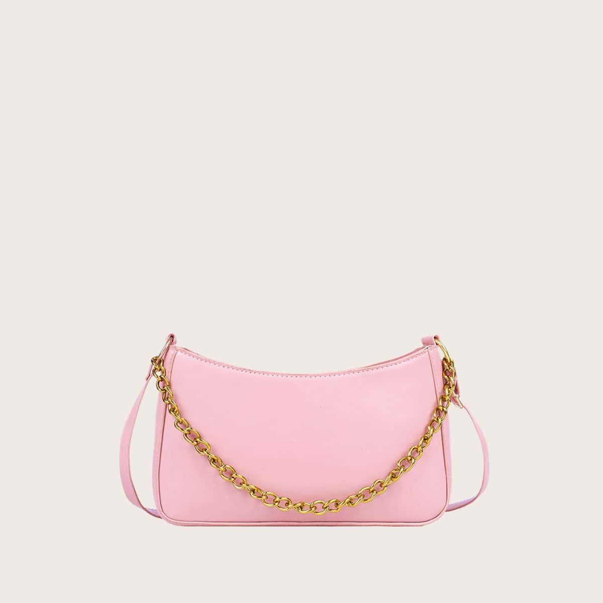 

Solid Chain Baguette Bag, Pastel baby pink