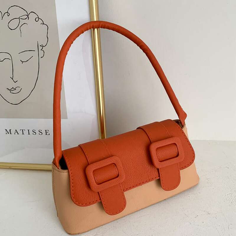 

Colorblock Buckle Baguette Bag, Multicolor