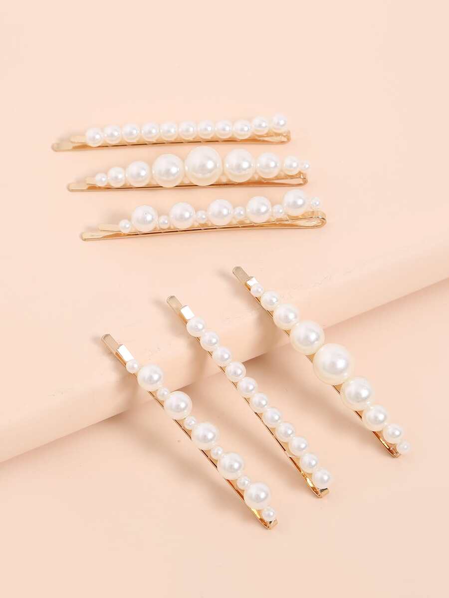 6pcs Faux Pearl Beaded Hair Clip Elegant Claw Clips Hair Claws Hair Barrettes, School Stuff, Pearl Hair Accessories
