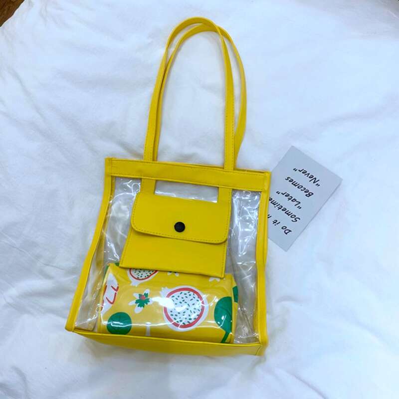 

Clear Tote Bag & Fruit Inner Pouch, Yellow clear