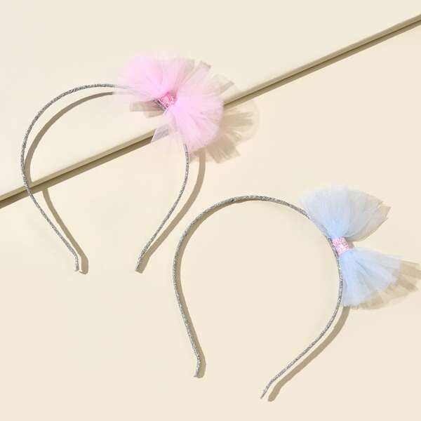 

2pcs Toddler Girls Mesh Bow Hair Hoop, Multicolor