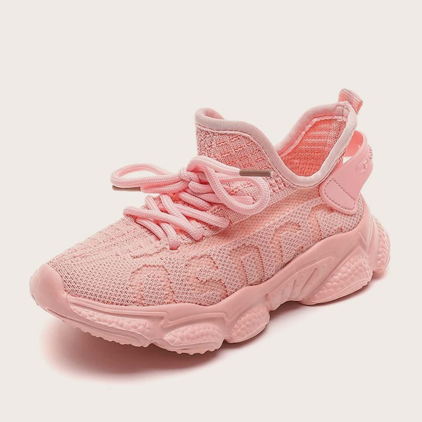 

Girls Lace-up Decor Low Top Knit Chunky Sneakers, Pink