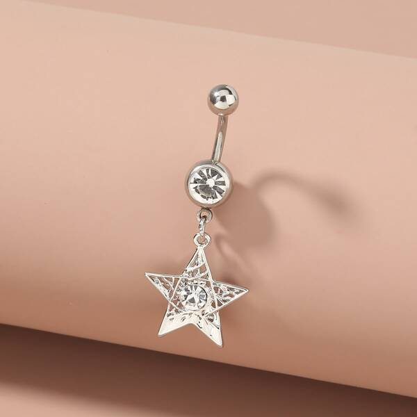

Rhinestone Star Belly Bar, Silver