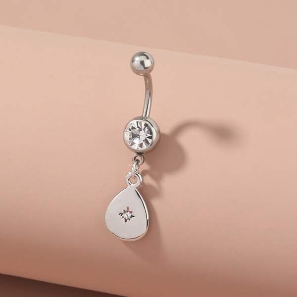 

Rhinestone Water Drop Belly Bar, Silver