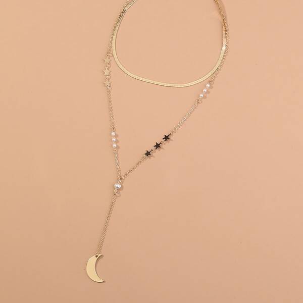 

Star Moon Layered Necklace, Gold