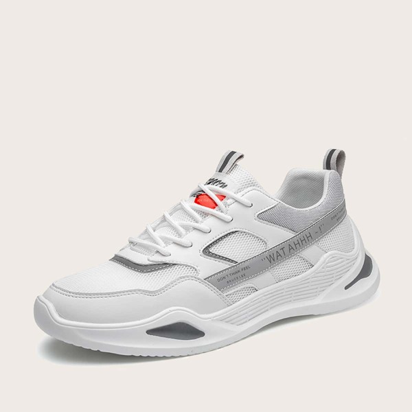 

Men Lace-up Front Mesh Panel Sneakers, White