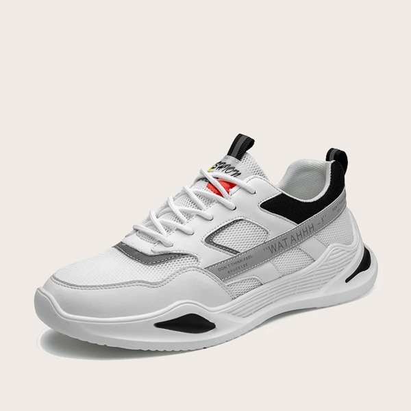 

Men Lace-up Front Mesh Panel Sneakers, White