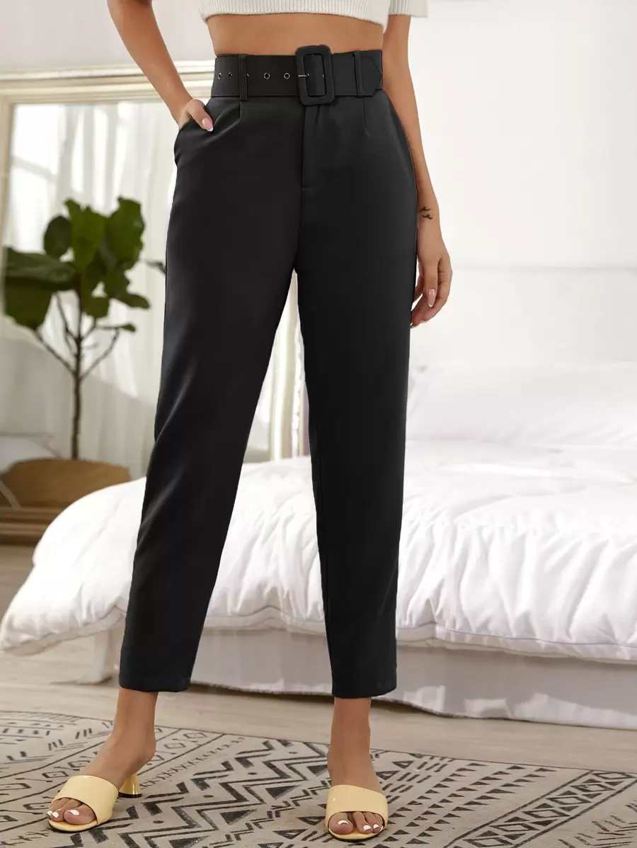 Aveloria Cropped Tailored Trousers With Belt - Black - View 1