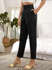 Aveloria Cropped Tailored Trousers With Belt - Black - View 3