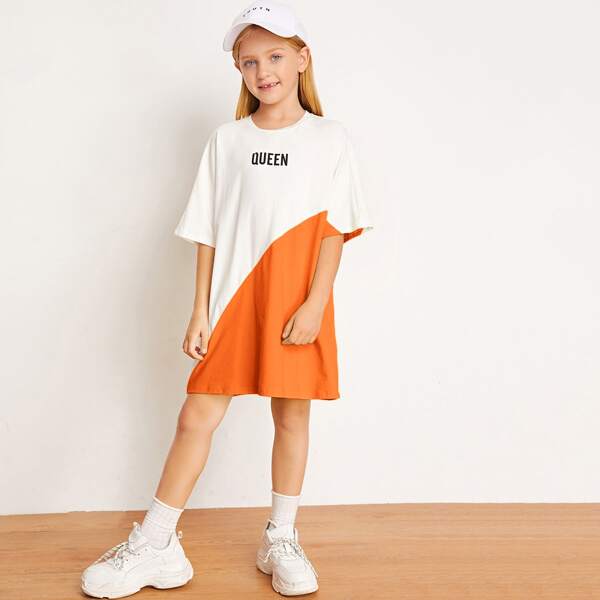 

Girls Letter Graphic Two Tone Tee Dress, Multicolor