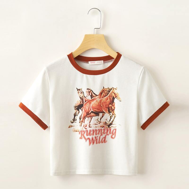 

Horse & Letter Ringer Tee, White